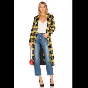 Revolve Lovers + Friends Sabra Coat Yellow Tartan Wool Trench Coat Large